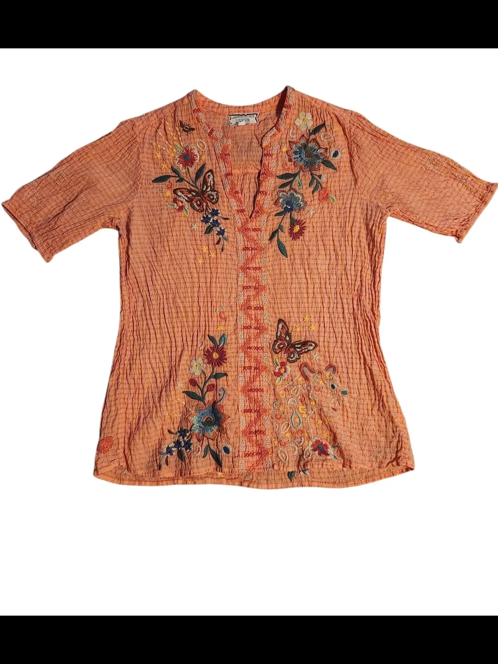 Johnny Was Embroidered Olinda Puff Sleeve Boho Blouse Floral Vine Art Top ✨